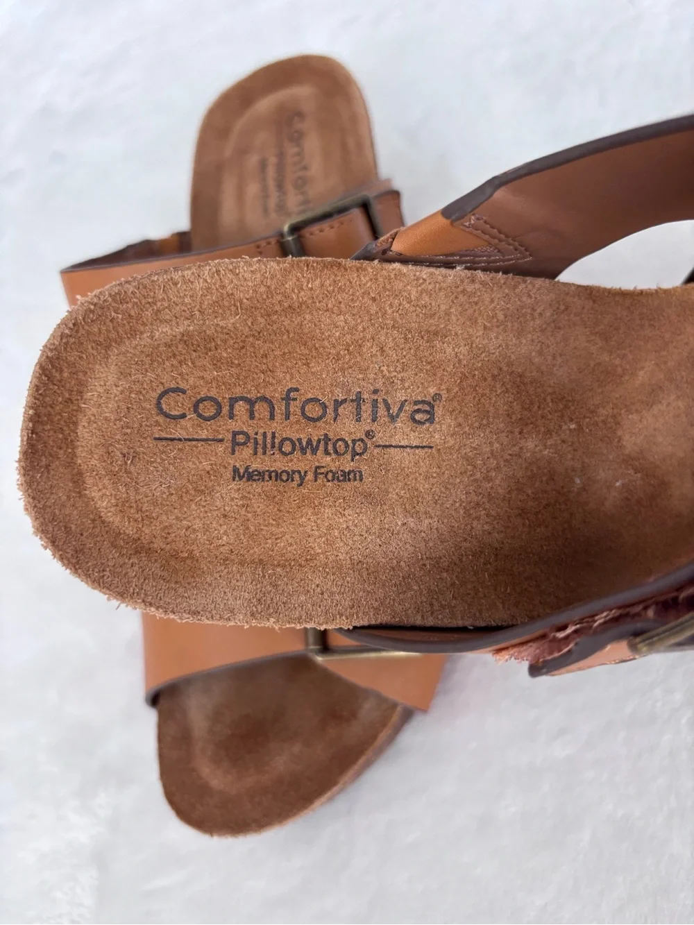 COMFORTIVA Emah Tan Leather Slide-On Wedge--EUC--9